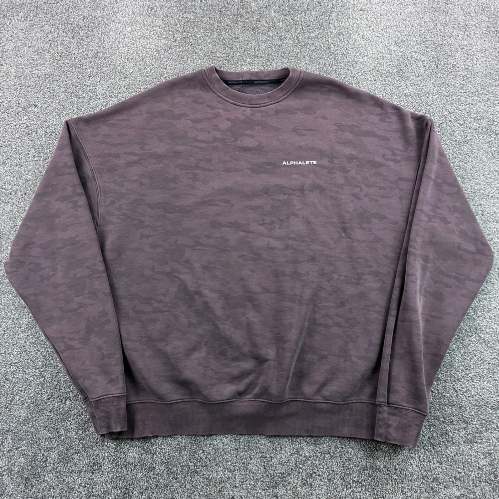 ALPHALETE Camo Sweatshirt Mens 2XL Purple Crewneck Pullover Athleisure